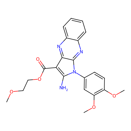 2-methoxyethyl 2-amino-1-(3,4-dimethoxyphenyl)-1H-pyrrolo[2,3-b]quinoxaline-3-carboxylate structure