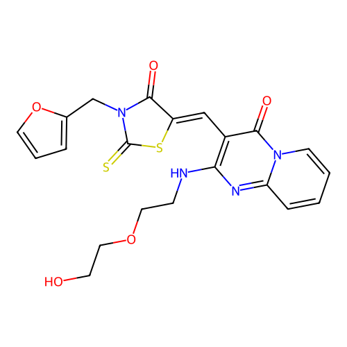 (Z)-3-(furan-2-ylmethyl)-5-((2-((2-(2-hydroxyethoxy)ethyl)amino)-4-oxo-4H-pyrido[1,2-a]pyrimidin-3-yl)methylene)-2-thioxothiazolidin-4-one structure