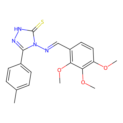 (E)-5-(p-tolyl)-4-((2,3,4-trimethoxybenzylidene)amino)-4H-1,2,4-triazole-3-thiol structure