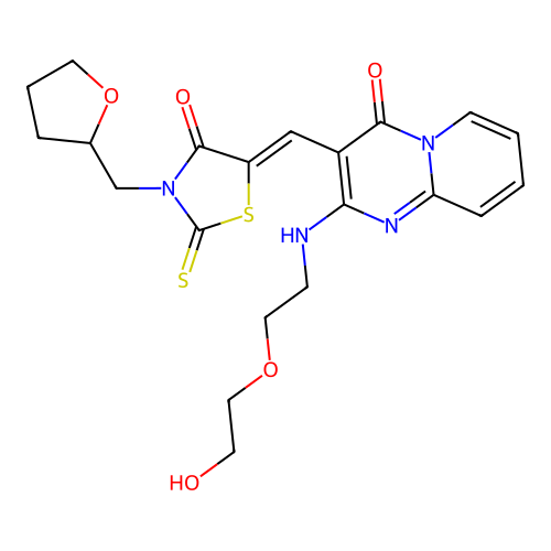 (Z)-5-((2-((2-(2-hydroxyethoxy)ethyl)amino)-4-oxo-4H-pyrido[1,2-a]pyrimidin-3-yl)methylene)-3-((tetrahydrofuran-2-yl)methyl)-2-thioxothiazolidin-4-one structure