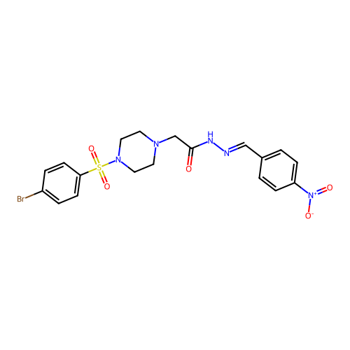 (E)-2-(4-((4-bromophenyl)sulfonyl)piperazin-1-yl)-N'-(4-nitrobenzylidene)acetohydrazide structure