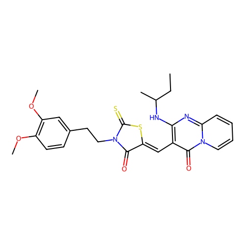 2-(butan-2-ylamino)-3-[(Z)-{3-[2-(3,4-dimethoxyphenyl)ethyl]-4-oxo-2-thioxo-1,3-thiazolidin-5-ylidene}methyl]-4H-pyrido[1,2-a]pyrimidin-4-one structure