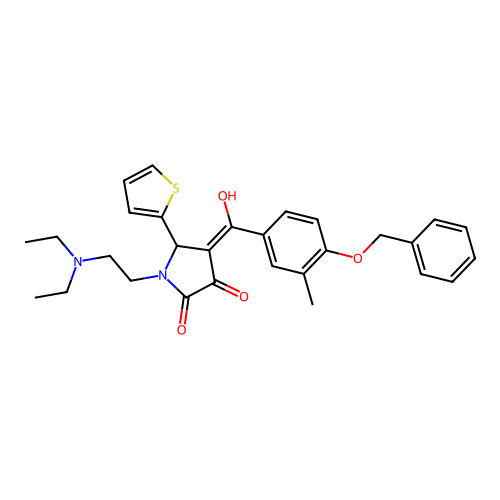 (4E)-1-(2-diethylaminoethyl)-4-[hydroxy-(3-methyl-4-phenylmethoxyphenyl)methylidene]-5-thiophen-2-ylpyrrolidine-2,3-dione structure