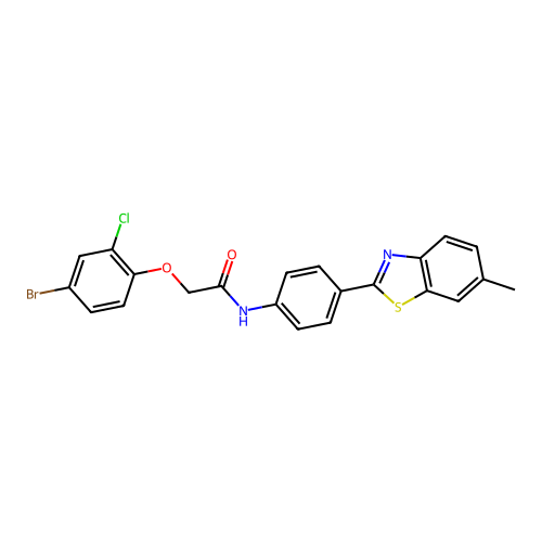 2-(4-bromo-2-chlorophenoxy)-N-[4-(6-methyl-1,3-benzothiazol-2-yl)phenyl]acetamide structure