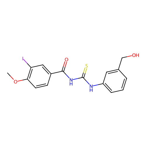 N-[[3-(hydroxymethyl)phenyl]carbamothioyl]-3-iodo-4-methoxybenzamide structure