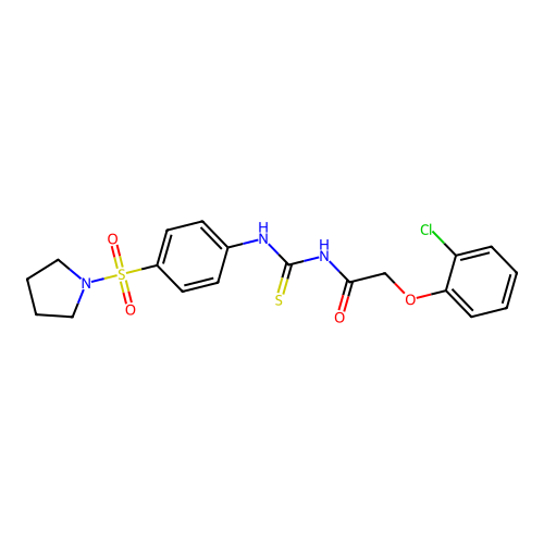 N-[(2-chlorophenoxy)acetyl]-N'-[4-(1-pyrrolidinylsulfonyl)phenyl]thiourea structure