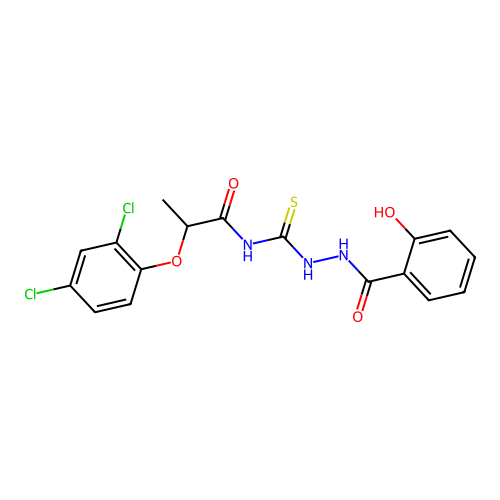 2-(2,4-dichlorophenoxy)-N-{[2-(2-hydroxybenzoyl)hydrazino]carbonothioyl}propanamide structure
