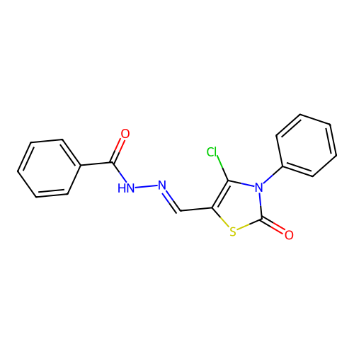 (E)-N'-((4-chloro-2-oxo-3-phenyl-2,3-dihydrothiazol-5-yl)methylene)benzohydrazide structure