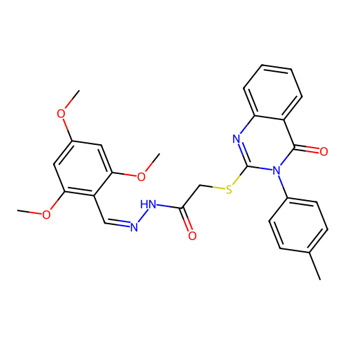 (Z)-2-((4-oxo-3-(p-tolyl)-3,4-dihydroquinazolin-2-yl)thio)-N'-(2,4,6-trimethoxybenzylidene)acetohydrazide structure