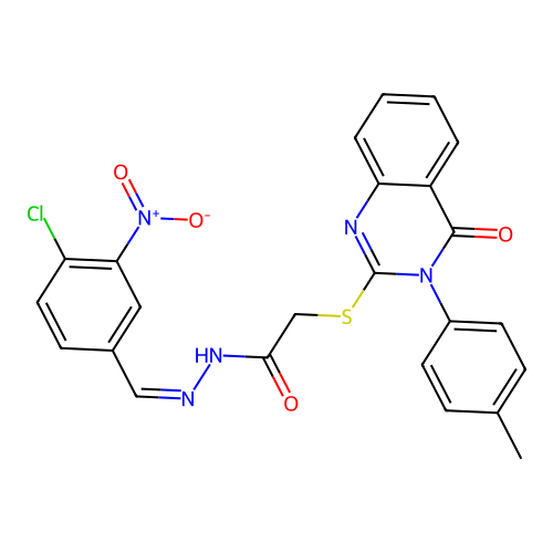 (Z)-N'-(4-chloro-3-nitrobenzylidene)-2-((4-oxo-3-(p-tolyl)-3,4-dihydroquinazolin-2-yl)thio)acetohydrazide structure