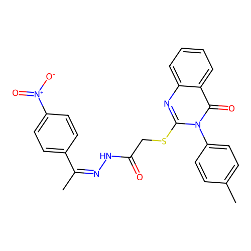 (Z)-N'-(1-(4-nitrophenyl)ethylidene)-2-((4-oxo-3-(p-tolyl)-3,4-dihydroquinazolin-2-yl)thio)acetohydrazide structure