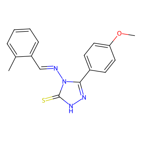 (E)-5-(4-methoxyphenyl)-4-((2-methylbenzylidene)amino)-4H-1,2,4-triazole-3-thiol structure