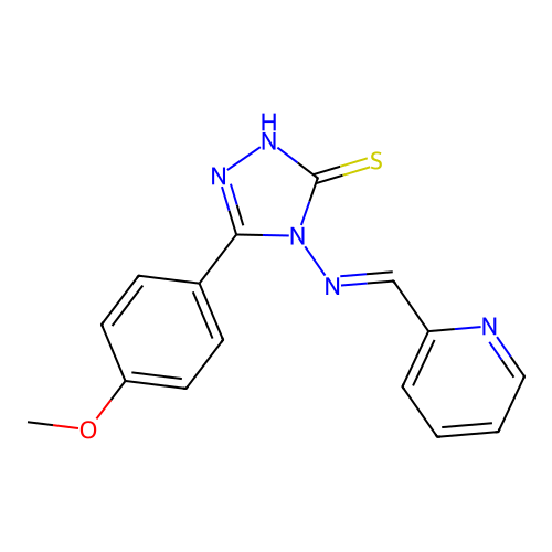 (E)-5-(4-methoxyphenyl)-4-((pyridin-2-ylmethylene)amino)-4H-1,2,4-triazole-3-thiol structure