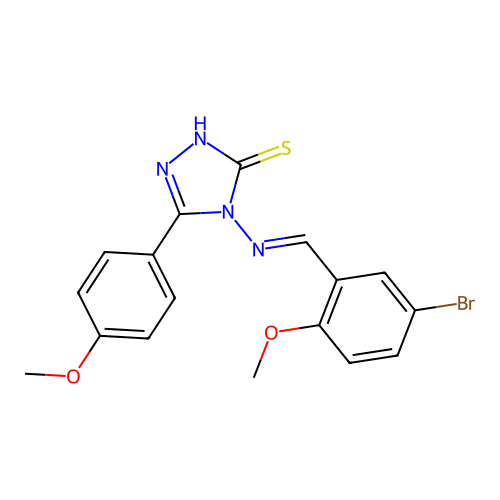 (E)-4-((5-bromo-2-methoxybenzylidene)amino)-5-(4-methoxyphenyl)-4H-1,2,4-triazole-3-thiol structure