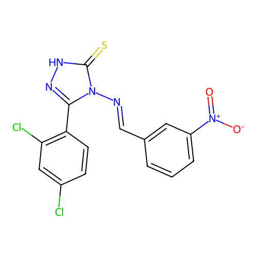 (E)-5-(2,4-dichlorophenyl)-4-((3-nitrobenzylidene)amino)-4H-1,2,4-triazole-3-thiol structure