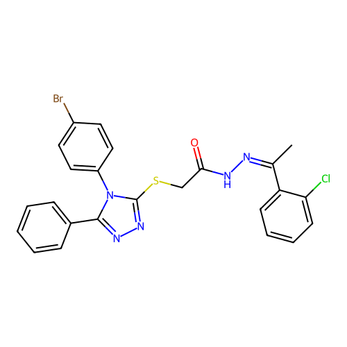(Z)-2-((4-(4-bromophenyl)-5-phenyl-4H-1,2,4-triazol-3-yl)thio)-N'-(1-(2-chlorophenyl)ethylidene)acetohydrazide structure