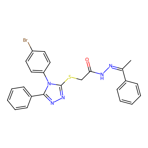 2-[[4-(4-bromophenyl)-5-phenyl-1,2,4-triazol-3-yl]sulfanyl]-N-[(E)-1-phenylethylideneamino]acetamide structure