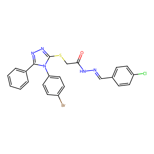 2-{[4-(4-bromophenyl)-5-phenyl-4H-1,2,4-triazol-3-yl]sulfanyl}-N'-[(E)-(4-chlorophenyl)methylidene]acetohydrazide structure
