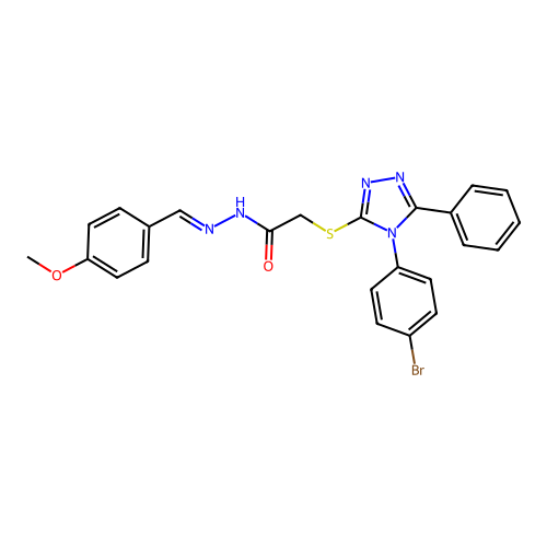 2-{[4-(4-bromophenyl)-5-phenyl-4H-1,2,4-triazol-3-yl]sulfanyl}-N'-[(E)-(4-methoxyphenyl)methylidene]acetohydrazide structure
