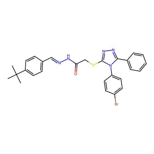2-{[4-(4-bromophenyl)-5-phenyl-4H-1,2,4-triazol-3-yl]sulfanyl}-N'-[(E)-(4-tert-butylphenyl)methylidene]acetohydrazide structure