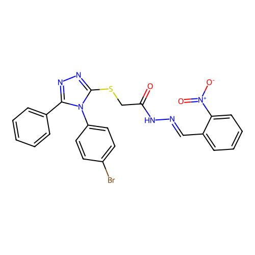 2-{[4-(4-bromophenyl)-5-phenyl-4H-1,2,4-triazol-3-yl]sulfanyl}-N'-[(E)-(2-nitrophenyl)methylidene]acetohydrazide structure