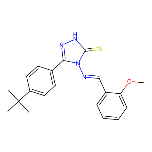 (E)-5-(4-(tert-butyl)phenyl)-4-((2-methoxybenzylidene)amino)-4H-1,2,4-triazole-3-thiol structure