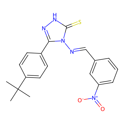 (E)-5-(4-(tert-butyl)phenyl)-4-((3-nitrobenzylidene)amino)-4H-1,2,4-triazole-3-thiol structure