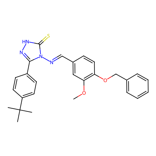 (E)-4-((4-(benzyloxy)-3-methoxybenzylidene)amino)-5-(4-(tert-butyl)phenyl)-4H-1,2,4-triazole-3-thiol structure