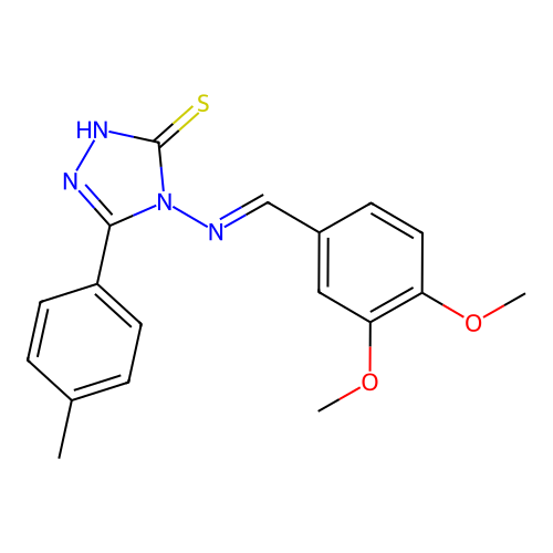 (E)-4-((3,4-dimethoxybenzylidene)amino)-5-(p-tolyl)-4H-1,2,4-triazole-3-thiol structure