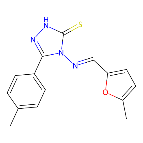 (E)-4-(((5-methylfuran-2-yl)methylene)amino)-5-(p-tolyl)-4H-1,2,4-triazole-3-thiol structure