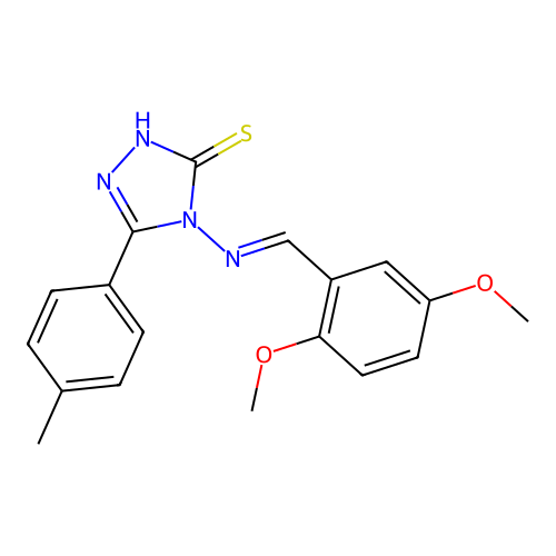 (E)-4-((2,5-dimethoxybenzylidene)amino)-5-(p-tolyl)-4H-1,2,4-triazole-3-thiol structure