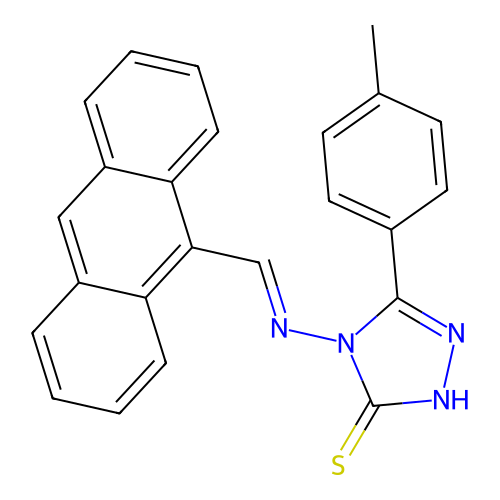 4-{[(E)-9-anthrylmethylidene]amino}-5-(4-methylphenyl)-4H-1,2,4-triazole-3-thiol structure