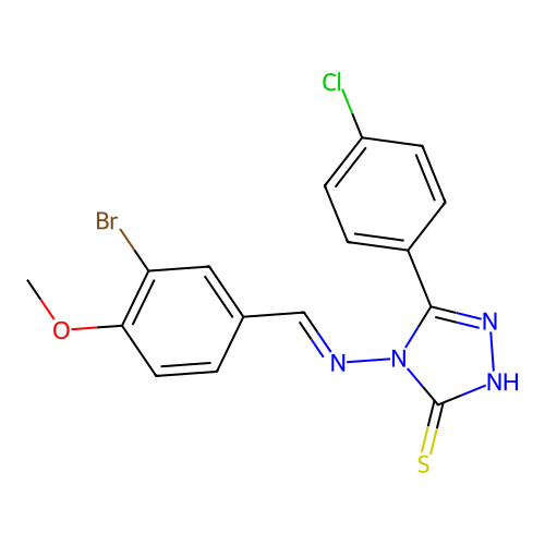 4-{[(E)-(3-bromo-4-methoxyphenyl)methylidene]amino}-5-(4-chlorophenyl)-4H-1,2,4-triazole-3-thiol structure