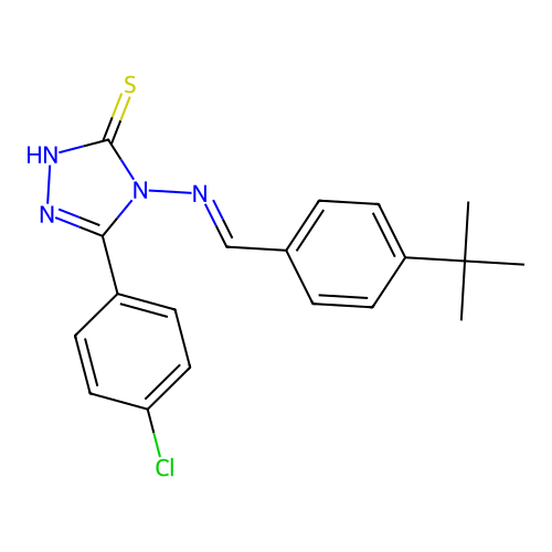 (E)-4-((4-(tert-butyl)benzylidene)amino)-5-(4-chlorophenyl)-4H-1,2,4-triazole-3-thiol structure