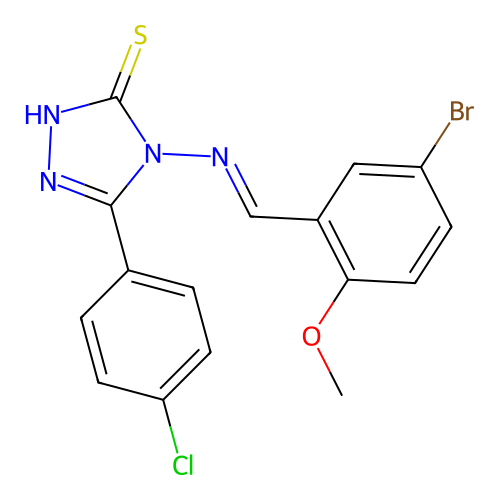 (E)-4-((5-bromo-2-methoxybenzylidene)amino)-5-(4-chlorophenyl)-4H-1,2,4-triazole-3-thiol structure