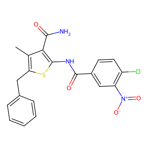 5-benzyl-2-[(4-chloro-3-nitrobenzoyl)amino]-4-methyl-3-thiophenecarboxamide structure
