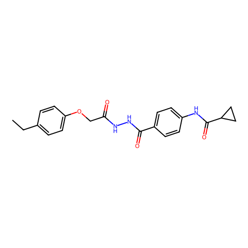 N-[4-({2-[(4-ethylphenoxy)acetyl]hydrazino}carbonyl)phenyl]cyclopropanecarboxamide structure