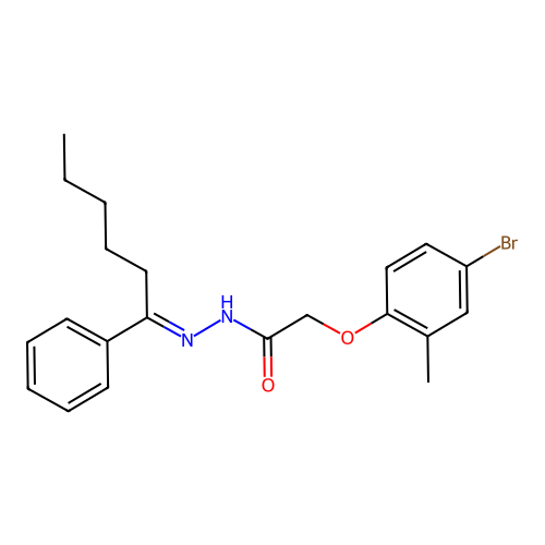 2-(4-bromo-2-methylphenoxy)-N'-(1-phenylhexylidene)acetohydrazide structure