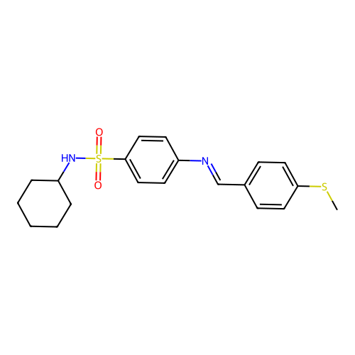 N-cyclohexyl-4-[(4-methylsulfanylphenyl)methylideneamino]benzenesulfonamide structure