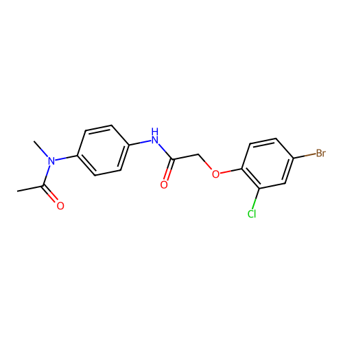 N-{4-[acetyl(methyl)amino]phenyl}-2-(4-bromo-2-chlorophenoxy)acetamide structure