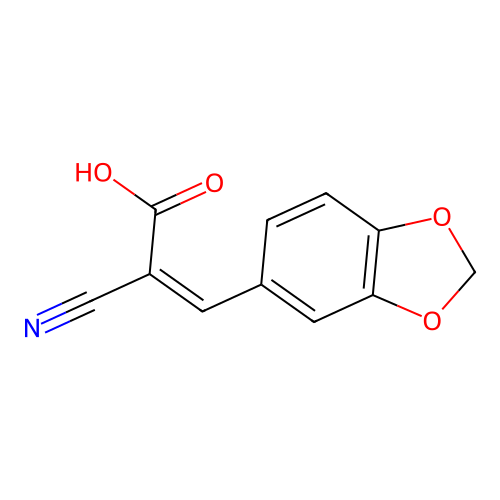 3-(2H-1,3-benzodioxol-5-yl)-2-cyanoprop-2-enoic acid structure