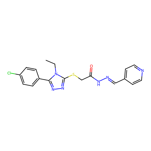 2-{[5-(4-chlorophenyl)-4-ethyl-4H-1,2,4-triazol-3-yl]sulfanyl}-N'-[(E)-pyridin-4-ylmethylidene]acetohydrazide structure