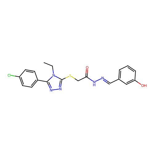 2-{[5-(4-chlorophenyl)-4-ethyl-4H-1,2,4-triazol-3-yl]sulfanyl}-N'-[(E)-(3-hydroxyphenyl)methylidene]acetohydrazide structure