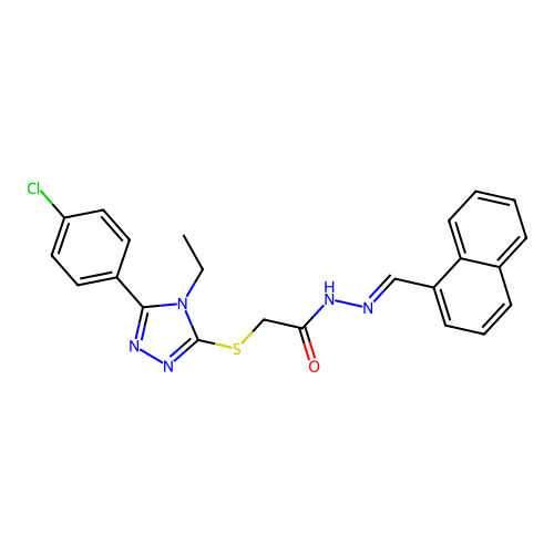 2-{[5-(4-chlorophenyl)-4-ethyl-4H-1,2,4-triazol-3-yl]sulfanyl}-N'-[(E)-naphthalen-1-ylmethylidene]acetohydrazide structure