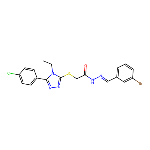 N'-[(E)-(3-bromophenyl)methylidene]-2-{[5-(4-chlorophenyl)-4-ethyl-4H-1,2,4-triazol-3-yl]sulfanyl}acetohydrazide structure