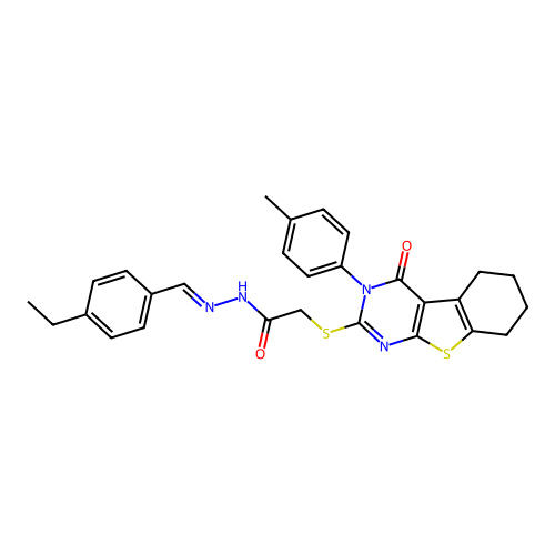 (E)-N'-(4-ethylbenzylidene)-2-((4-oxo-3-(p-tolyl)-3,4,5,6,7,8-hexahydrobenzo[4,5]thieno[2,3-d]pyrimidin-2-yl)thio)acetohydrazide structure