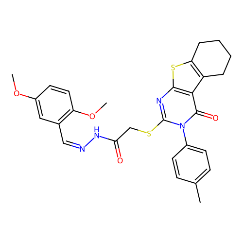 (E)-N'-(2,5-dimethoxybenzylidene)-2-((4-oxo-3-(p-tolyl)-3,4,5,6,7,8-hexahydrobenzo[4,5]thieno[2,3-d]pyrimidin-2-yl)thio)acetohydrazide structure