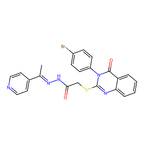 2-{[3-(4-bromophenyl)-4-oxo-3,4-dihydroquinazolin-2-yl]sulfanyl}-N'-[(1E)-1-(pyridin-4-yl)ethylidene]acetohydrazide structure