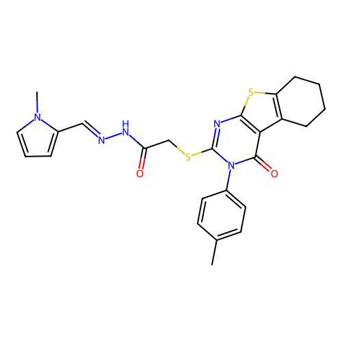 (E)-N'-((1-methyl-1H-pyrrol-2-yl)methylene)-2-((4-oxo-3-(p-tolyl)-3,4,5,6,7,8-hexahydrobenzo[4,5]thieno[2,3-d]pyrimidin-2-yl)thio)acetohydrazide structure