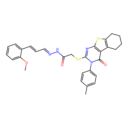 (E)-N'-((E)-3-(2-methoxyphenyl)allylidene)-2-((4-oxo-3-(p-tolyl)-3,4,5,6,7,8-hexahydrobenzo[4,5]thieno[2,3-d]pyrimidin-2-yl)thio)acetohydrazide structure
